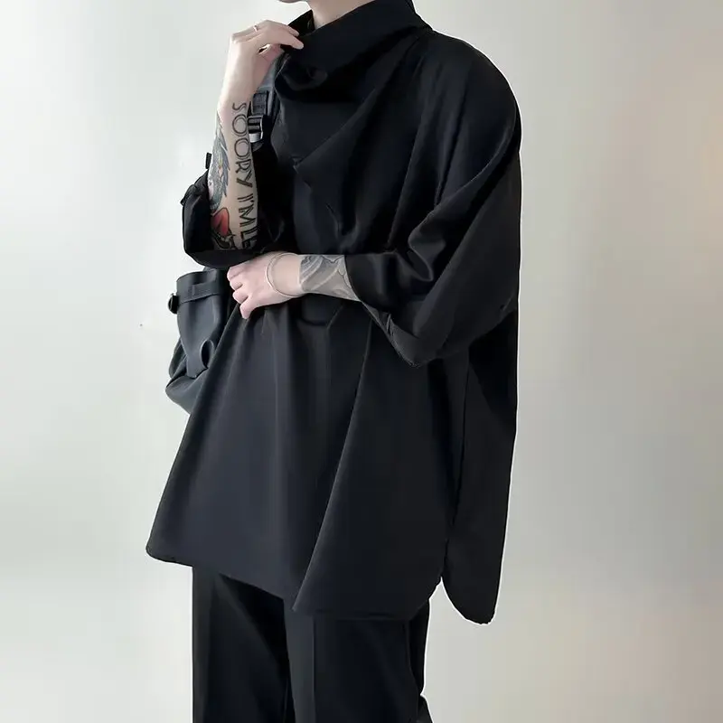 Elegant Draped Heavy Duty Loose Fit Clothes 2024 Summer High Stack Sleeves Men's Style Design Sensibility Half Sleeve T-shirt