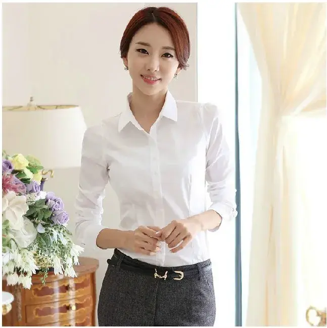 Spring Autumn 2024 Women's Slim Fit Chiffon Long Sleeve Shirt Professional Workwear Korean Style Button up Blouse