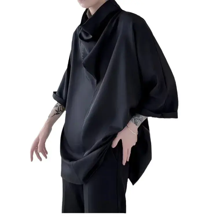 Elegant Draped Heavy Duty Loose Fit Clothes 2024 Summer High Stack Sleeves Men's Style Design Sensibility Half Sleeve T-shirt