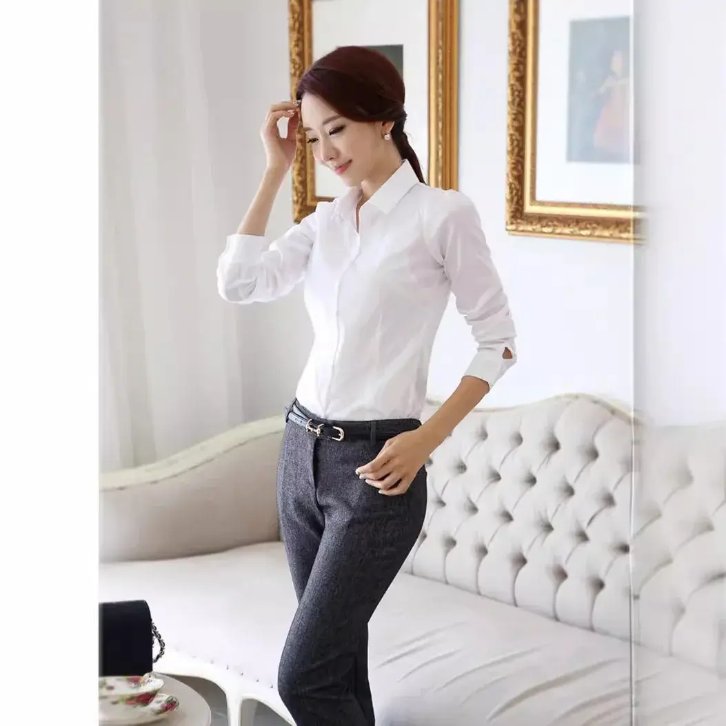 Spring Autumn 2024 Women's Slim Fit Chiffon Long Sleeve Shirt Professional Workwear Korean Style Button up Blouse
