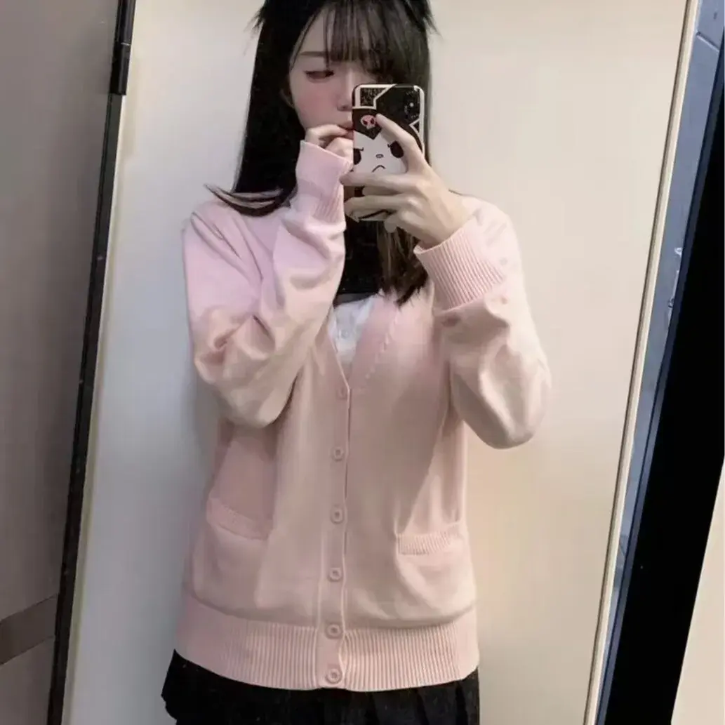 JK Uniform Sweater Cardigan Jacket Women's Autumn/Winter Japanese Style Preppy Feeling Piled Pink Long Sleeve Knit Top