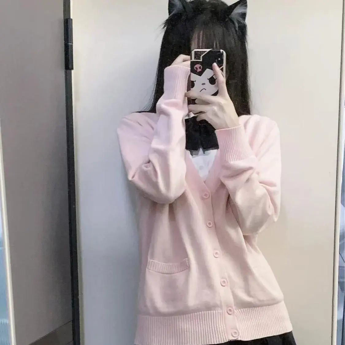 JK Uniform Sweater Cardigan Jacket Women's Autumn/Winter Japanese Style Preppy Feeling Piled Pink Long Sleeve Knit Top