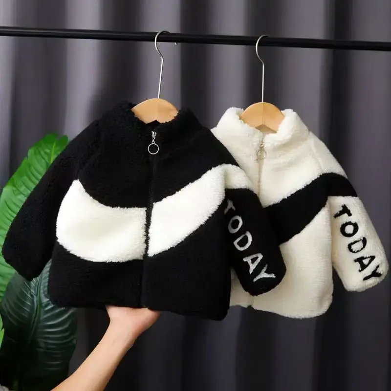 Children's Fleece-Lined Thickened Jacket Autumn/Winter New Style Women's Children's Wear Stylish Top Lambswool Warm Children's S