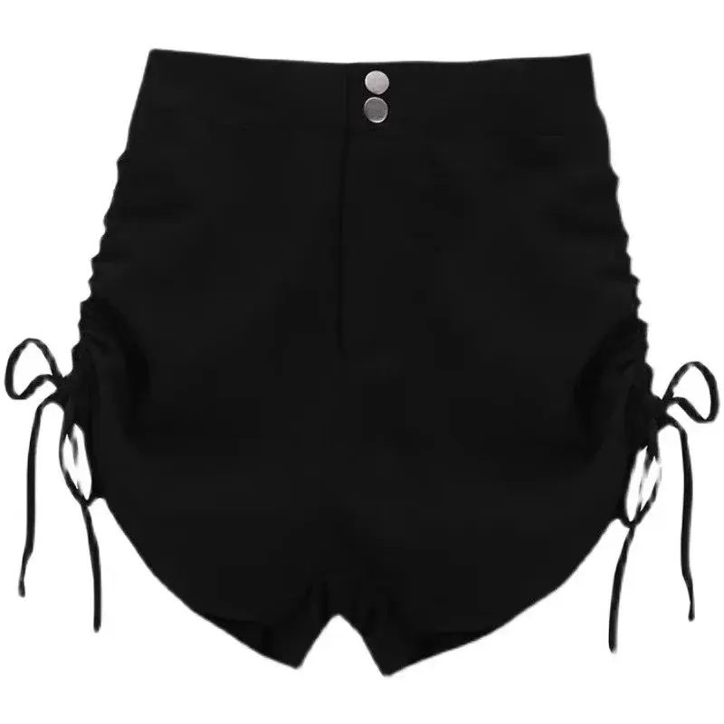 Women's Autumn/winter High-waisted Slimming Fleece-lined Petite Black Wide-leg Pants Sexy Spicy Hot Pants Summer Shorts