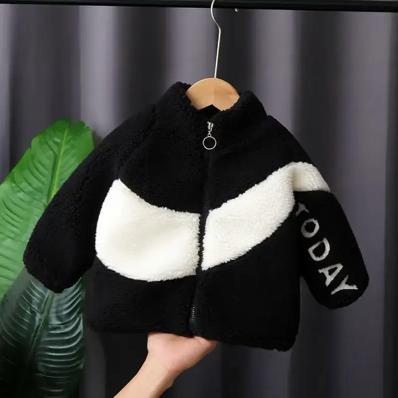 Children's Fleece-Lined Thickened Jacket Autumn/Winter New Style Women's Children's Wear Stylish Top Lambswool Warm Children's S