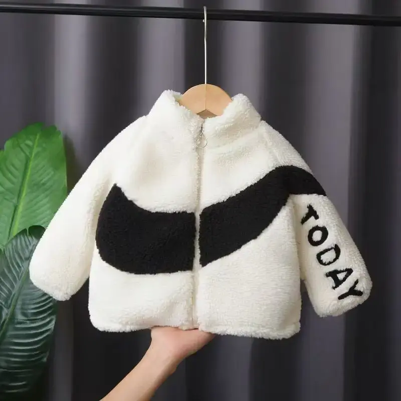 Children's Fleece-Lined Thickened Jacket Autumn/Winter New Style Women's Children's Wear Stylish Top Lambswool Warm Children's S