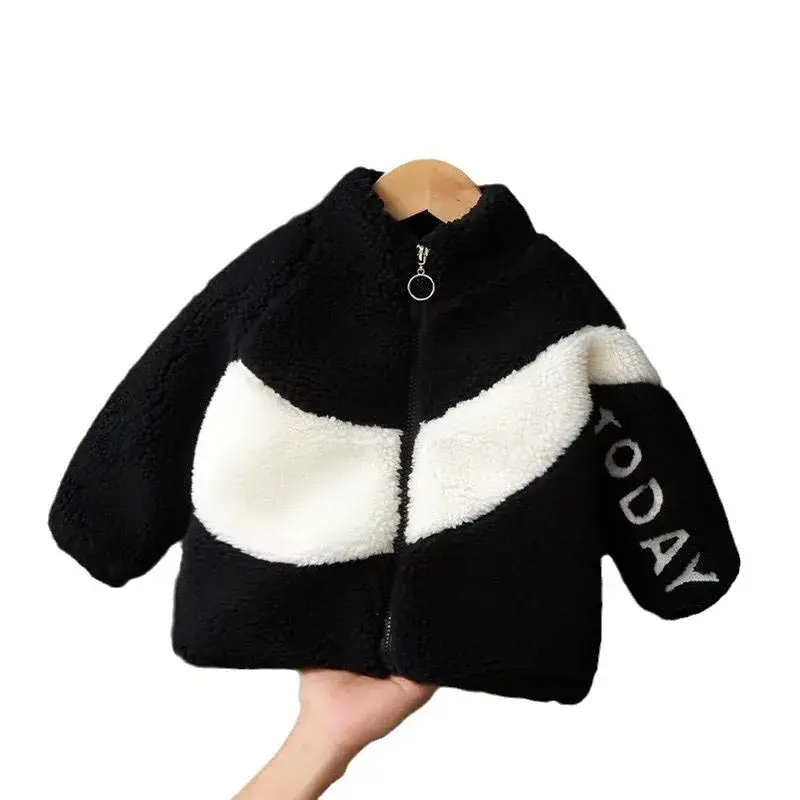 Children's Fleece-Lined Thickened Jacket Autumn/Winter New Style Women's Children's Wear Stylish Top Lambswool Warm Children's S