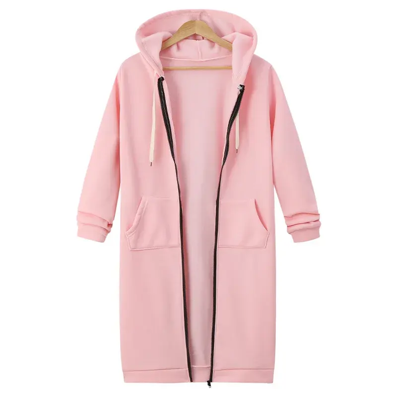Autumn Winter Women's Long Sleeve Hoodie Thickened Winter Outerwear Mid-Length Sweatshirt Female Fashionable Comfortable Jacket