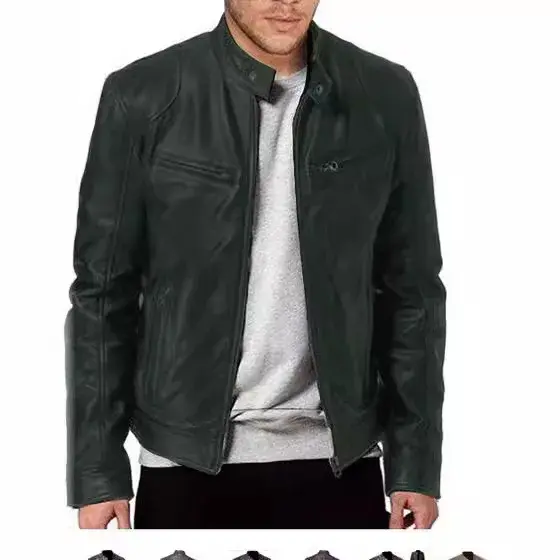 Southern Winter Warm Button Fashion Motorcycle Men's Multi-Pocket PU Jacket Stand Collar Zipper Open Cardigan Leather Jacket