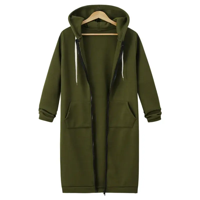 Autumn Winter Women's Long Sleeve Hoodie Thickened Winter Outerwear Mid-Length Sweatshirt Female Fashionable Comfortable Jacket