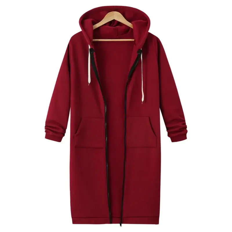 Autumn Winter Women's Long Sleeve Hoodie Thickened Winter Outerwear Mid-Length Sweatshirt Female Fashionable Comfortable Jacket