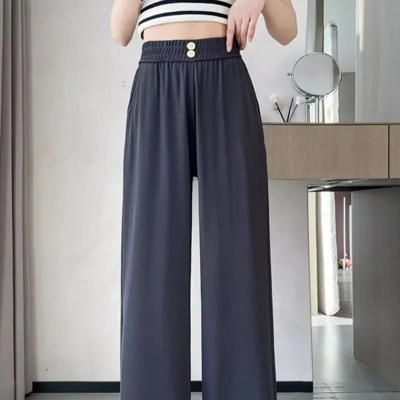 High Waist Wide Leg Casual Pants Women's Spring Autumn New Style Draping Floor-Length Straight Cut Loose Fit Trousers