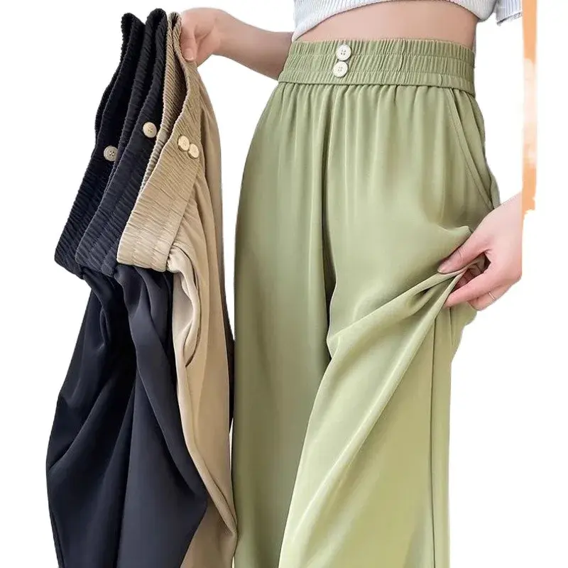 High Waist Wide Leg Casual Pants Women's Spring Autumn New Style Draping Floor-Length Straight Cut Loose Fit Trousers