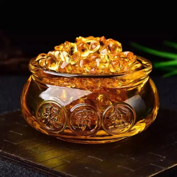 Glass Cabbage Patcher Potted Ornament Home Decoration Treasure Rice Tub Gathering Crystal Craftwork Chinese Style