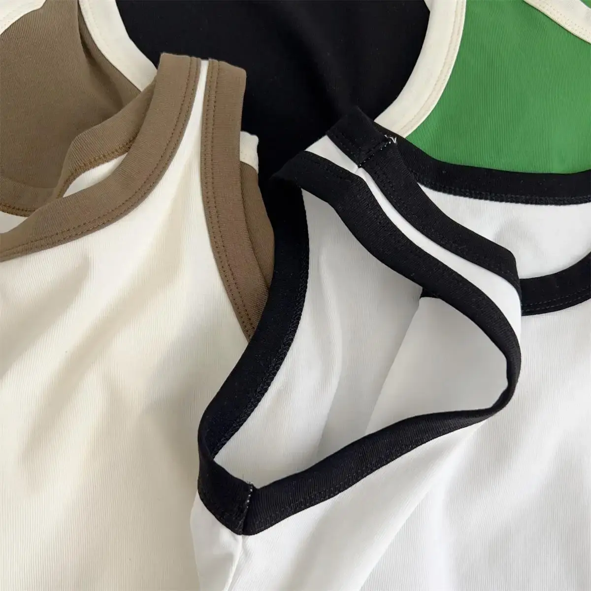 Color Blocking Women's Sports Vest Summer Slimming Inner Base Layer Top Outer Wear Polyester Fiber Cropped Strapless Tank Top