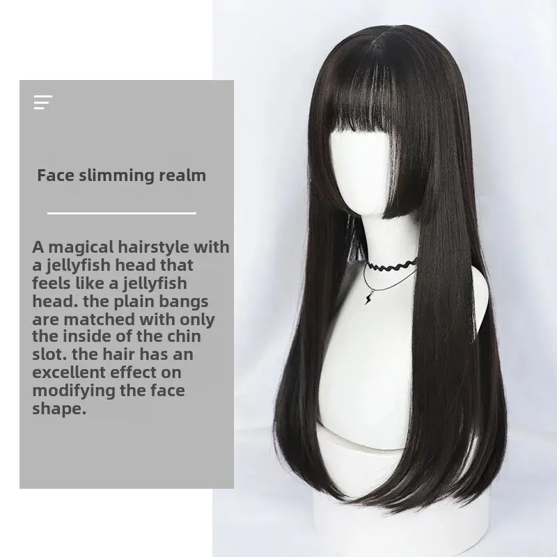 Women's Natural Black Long Hair Wig Lace Frontal Wig Full Head Cover Style Princess Cut Lola Fashionable Hair Accessory