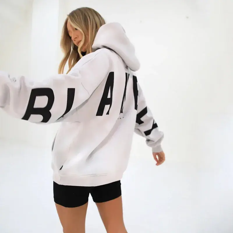 Women's Thickened Fleece Oversized Hoodie Sweatshirt Autumn Winter New Style Fashion Print Independent Station Clothing