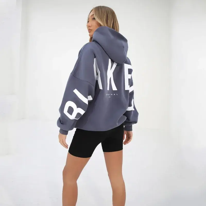 Women's Thickened Fleece Oversized Hoodie Sweatshirt Autumn Winter New Style Fashion Print Independent Station Clothing