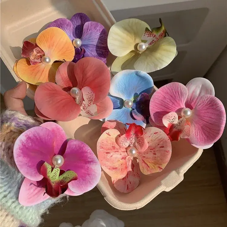 Sweet Pink Butterfly Orchid Hair Clip Women's New 2025 Photography Flower Duckbill Clip Spring Summer Side Hair Accessories