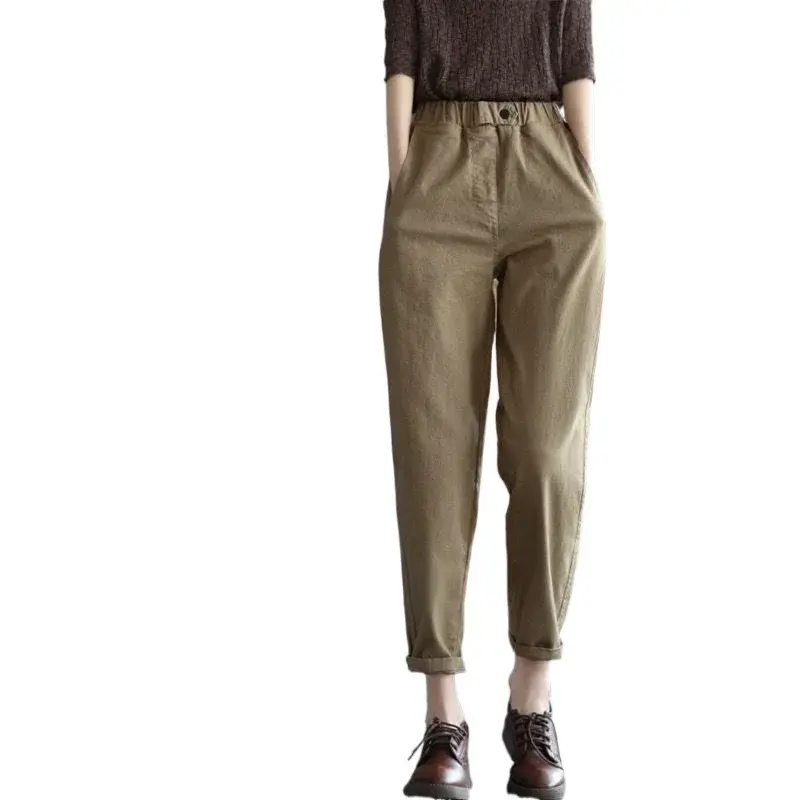 Retro Large Size Pure Cotton Harlan Nine-Piece Women's Casual Loose Slimming Pants Spring Autumn New Arrival
