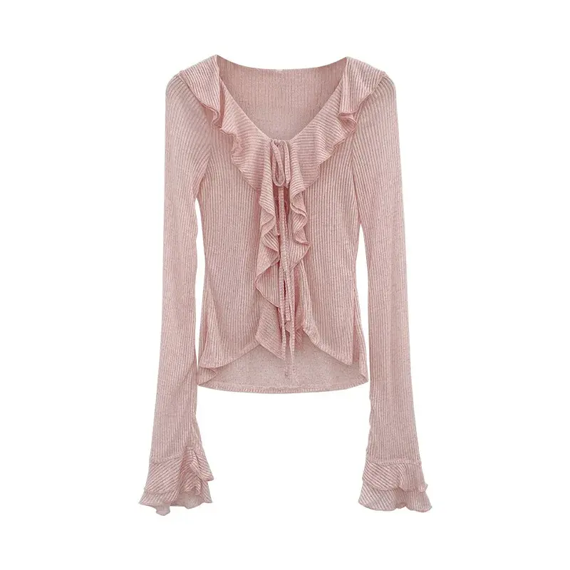 Pure Desire Age-Reducing Korean-Style Ruffle Edge Sun Protection Cardigan T-Shirt Women's Early Autumn Anti-Barrel Horn Long Sle