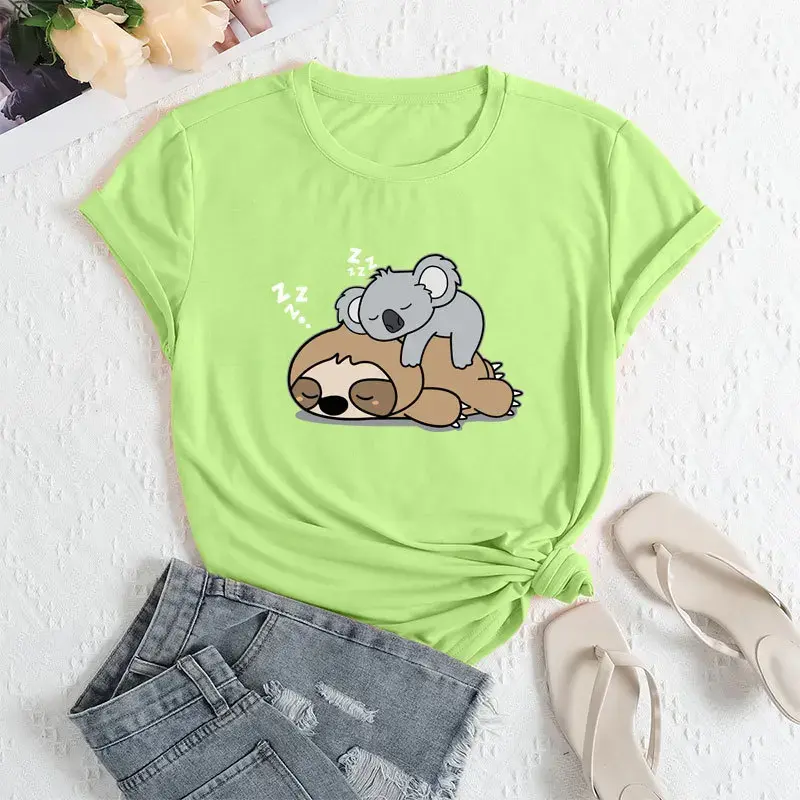 Women's Independent Station T-shirt Special Edition with Koala Sloth Floral Print Short Sleeve Crew Neck Polyester Fiber