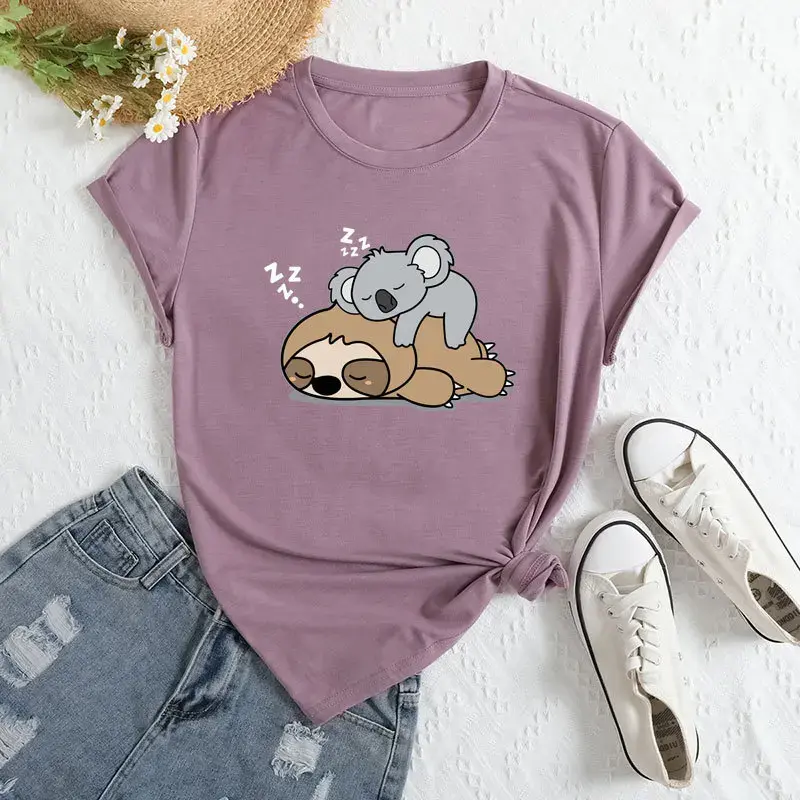 Women's Independent Station T-shirt Special Edition with Koala Sloth Floral Print Short Sleeve Crew Neck Polyester Fiber