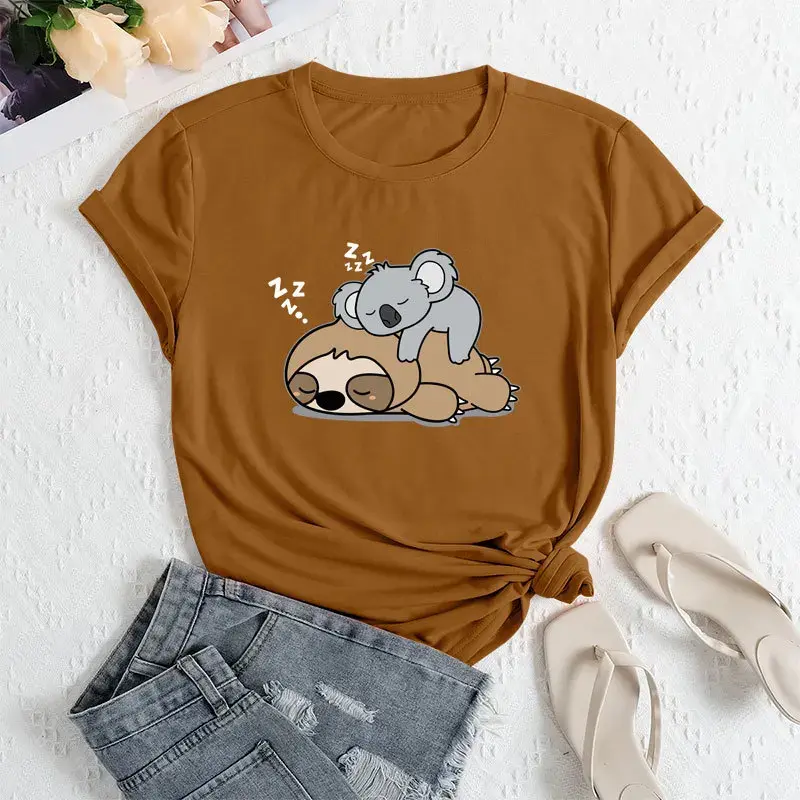 Women's Independent Station T-shirt Special Edition with Koala Sloth Floral Print Short Sleeve Crew Neck Polyester Fiber