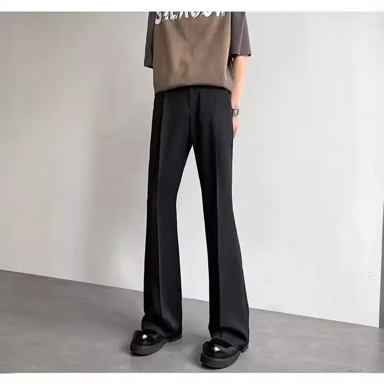 Premium Design Draped Micro Flare Casual Trousers For Men Spring Summer Straight Leg Loose Fit Wide Leg Dragging Long Pants