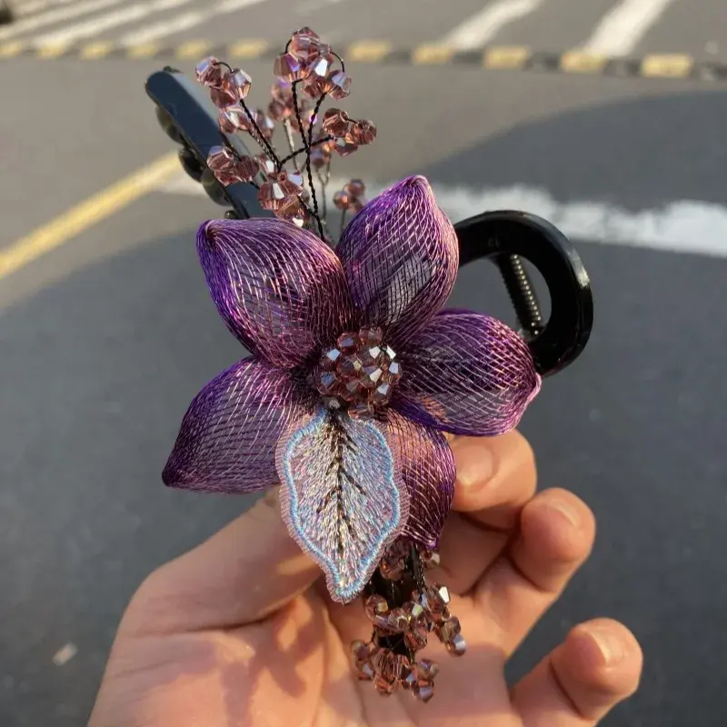 Handcrafted Korean High-End Floral Hairpin Plastic Resin Large Shark Clip Hair Weave Professional Salon Partition Fixed Hair Cli
