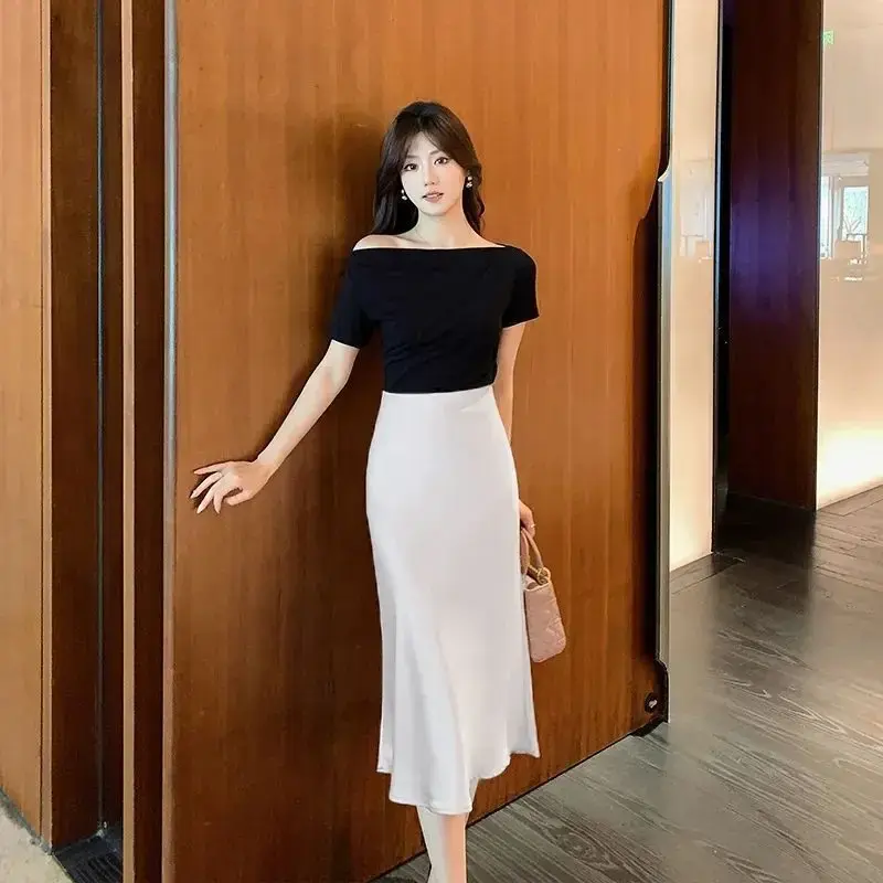 Fashionable Mid-Length High-Waist Silk Satin Fish-Tail Skirt Women's Summer New Design Sensation Elegant Half Body Skirt
