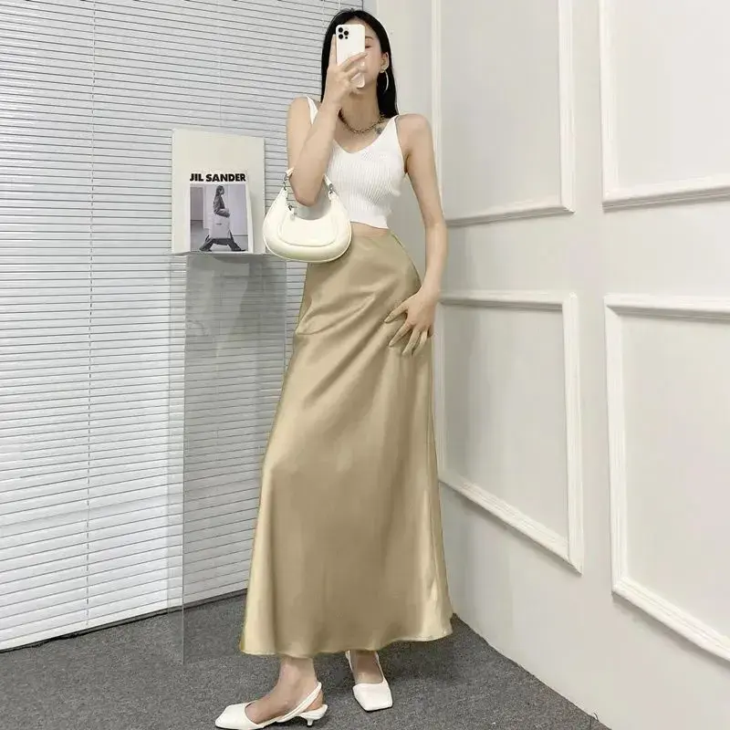 Fashionable Mid-Length High-Waist Silk Satin Fish-Tail Skirt Women's Summer New Design Sensation Elegant Half Body Skirt