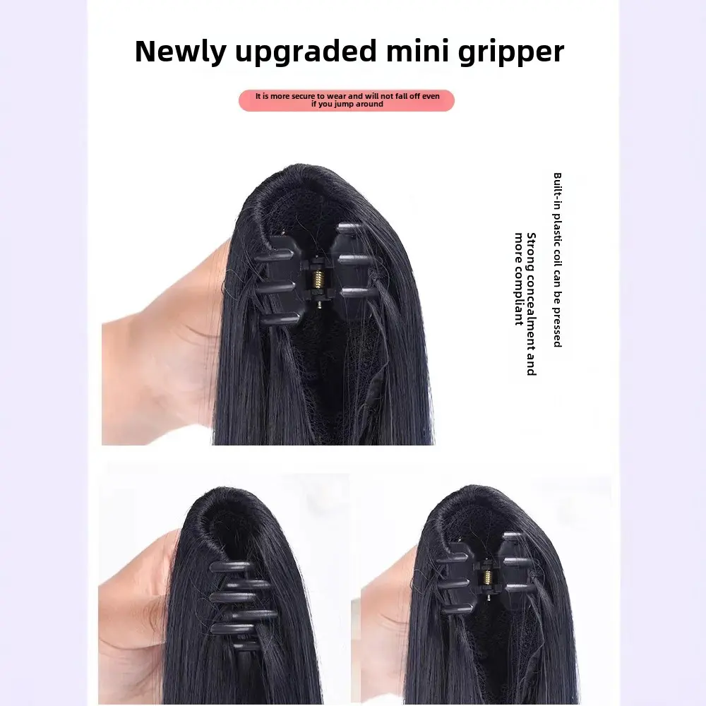 Long Straight Hair Extensions Women's Natural Seamless Wig Tail Clip High Ponytail Gradient Brown Black Grey Mist Blue