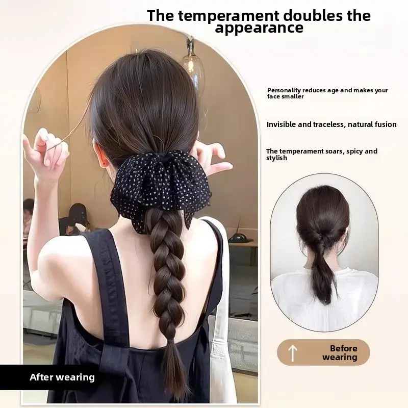 Polka Dot Butterfly Knot Low Ponytail Fake Hair Braid Long Braid Hair Accessory Claw Clip Fake Hair Braid Tail