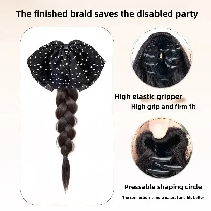 Polka Dot Butterfly Knot Low Ponytail Fake Hair Braid Long Braid Hair Accessory Claw Clip Fake Hair Braid Tail