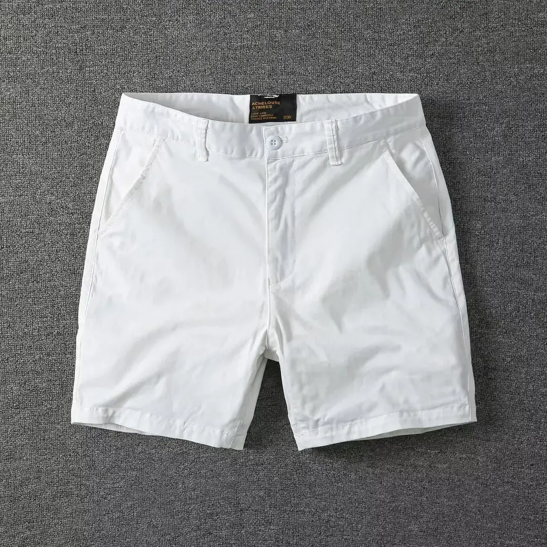 Summer Casual Shorts Pure Cotton Slim Fit Solid Color Stretchy 3/4 Length Trendy Brand Mid Waist Elastic Waist Shorts