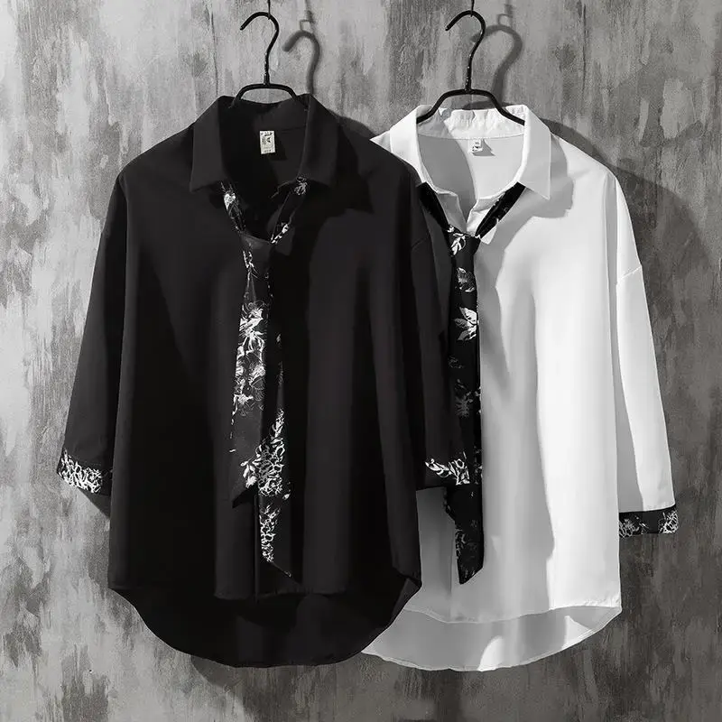 Spring Autumn Popular INS Short Sleeves Japanese Style Casual Shirt Men's Loose-Fit White Collar Button-Up Top For Summer