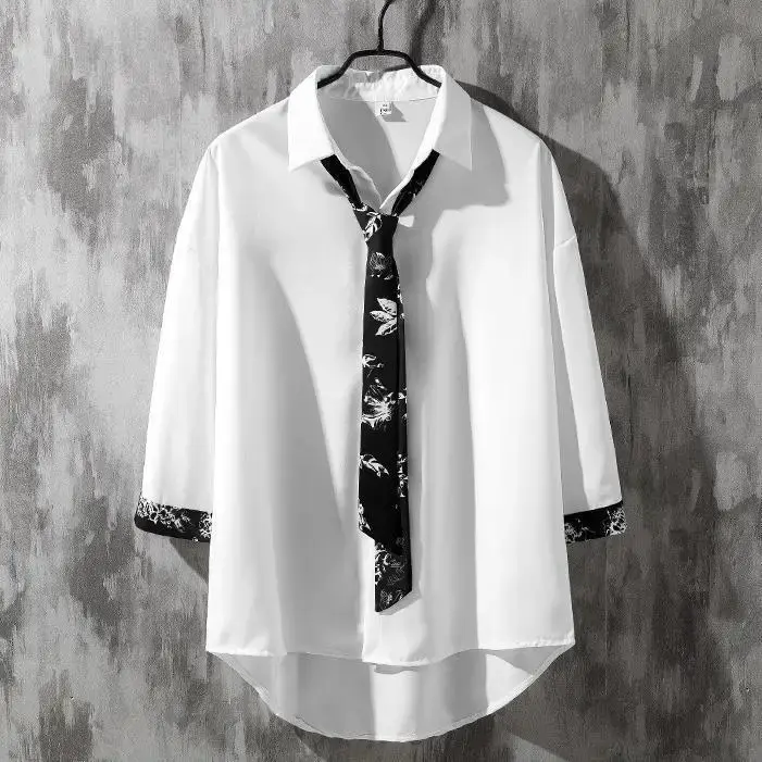 Spring Autumn Popular INS Short Sleeves Japanese Style Casual Shirt Men's Loose-Fit White Collar Button-Up Top For Summer