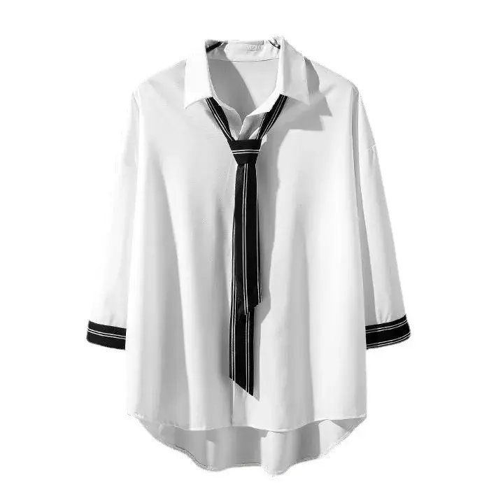 Spring Autumn Popular INS Short Sleeves Japanese Style Casual Shirt Men's Loose-Fit White Collar Button-Up Top For Summer
