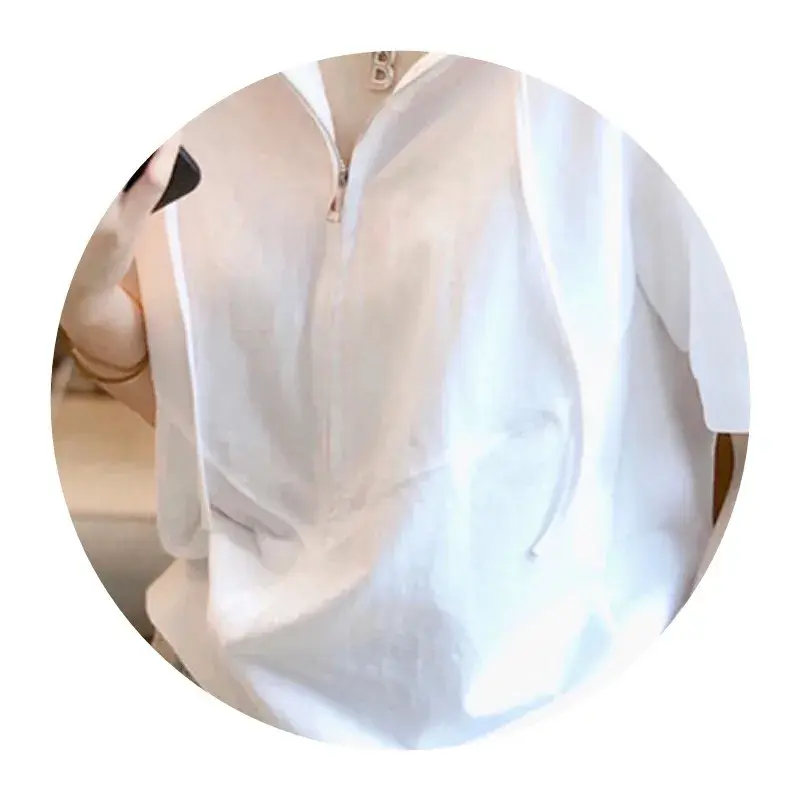Trendy Cotton Zipper Hooded Top Women's Short Sleeves Casual Korean Style Spring Summer New Arrival Outside China Trade