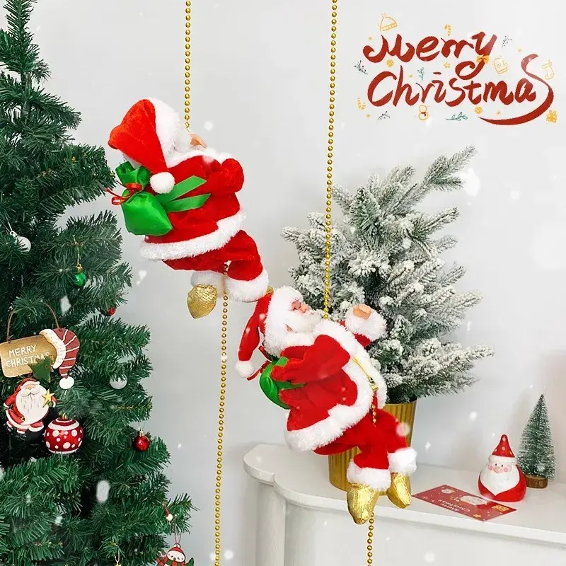 Electric Music Santa Claus Christmas Parachute Decoration Hanging Ornaments Plastic Material Home Decor Mini Model Gifts