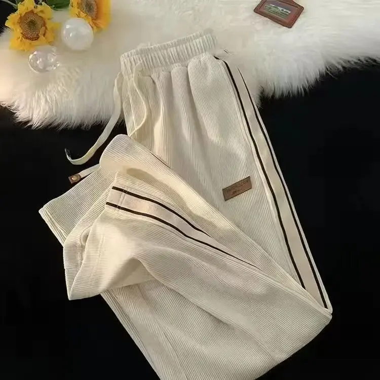 Autumn/Winter Fleece-Lined Loose-Fit Straight-Leg Casual Trousers For Men And Boys Trendy Sports Casualtrousers High Street Summ