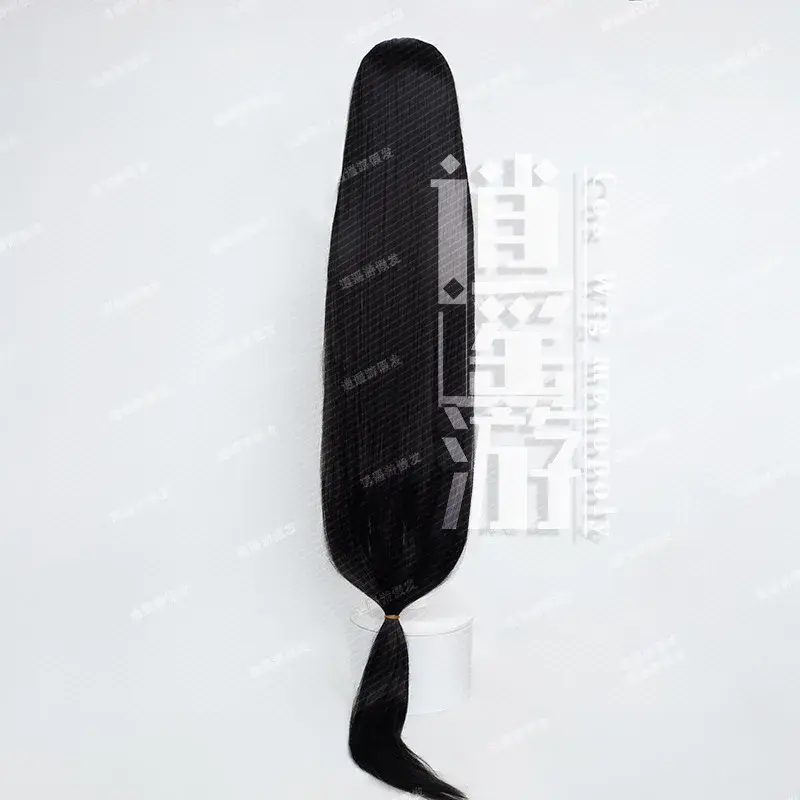 Realistic Human Hair Top Piece 150cm Long Straight Black White 650g Cosplay Wig Unisex Synthetic Haircap for Anime Fans