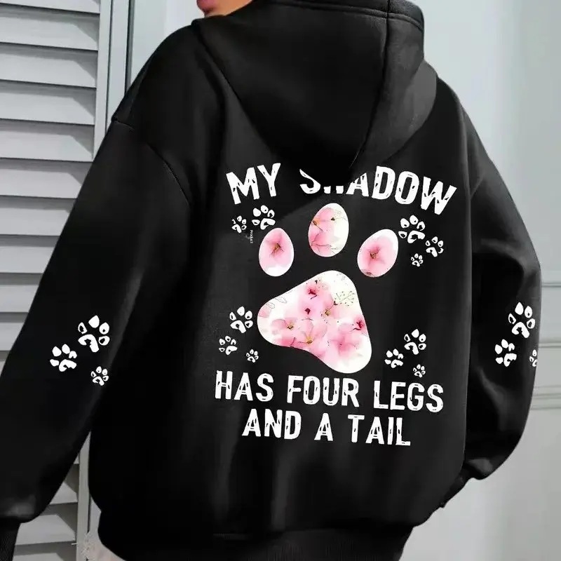 Cartoon Cat Footprint Print Hoodie Sweatshirt African Sportswear Women's Fashion Autumn Winter Casual Comfortable Hat