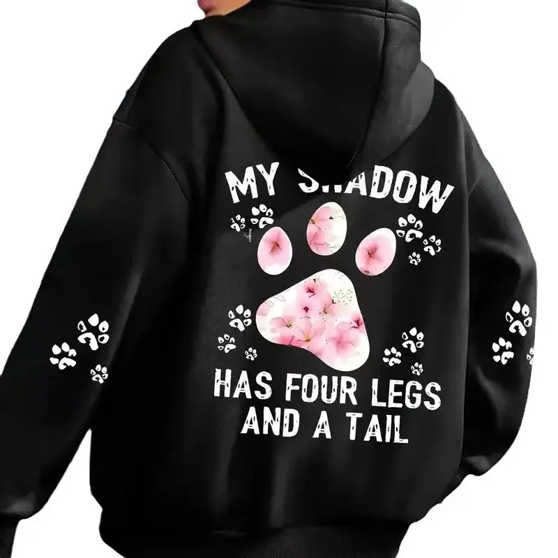 Cartoon Cat Footprint Print Hoodie Sweatshirt African Sportswear Women's Fashion Autumn Winter Casual Comfortable Hat