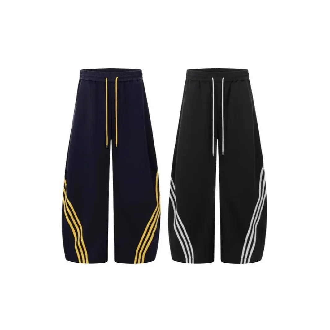 American Style Color Block Men's Casual Pants Loose Fit Wide Leg Trousers Ins Trendy Design Sensibility Sports Pants