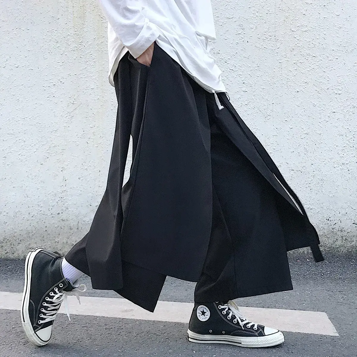 Japanese Style Casual Trousers Vintage Loose-Fit Wide-Leg Cargo Pants Mountain Village Niche Design Black Samurai Seven-Piece Tr