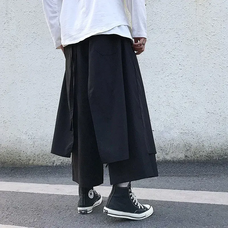 Japanese Style Casual Trousers Vintage Loose-Fit Wide-Leg Cargo Pants Mountain Village Niche Design Black Samurai Seven-Piece Tr