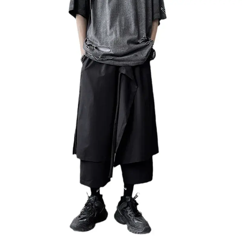 Japanese Style Casual Trousers Vintage Loose-Fit Wide-Leg Cargo Pants Mountain Village Niche Design Black Samurai Seven-Piece Tr