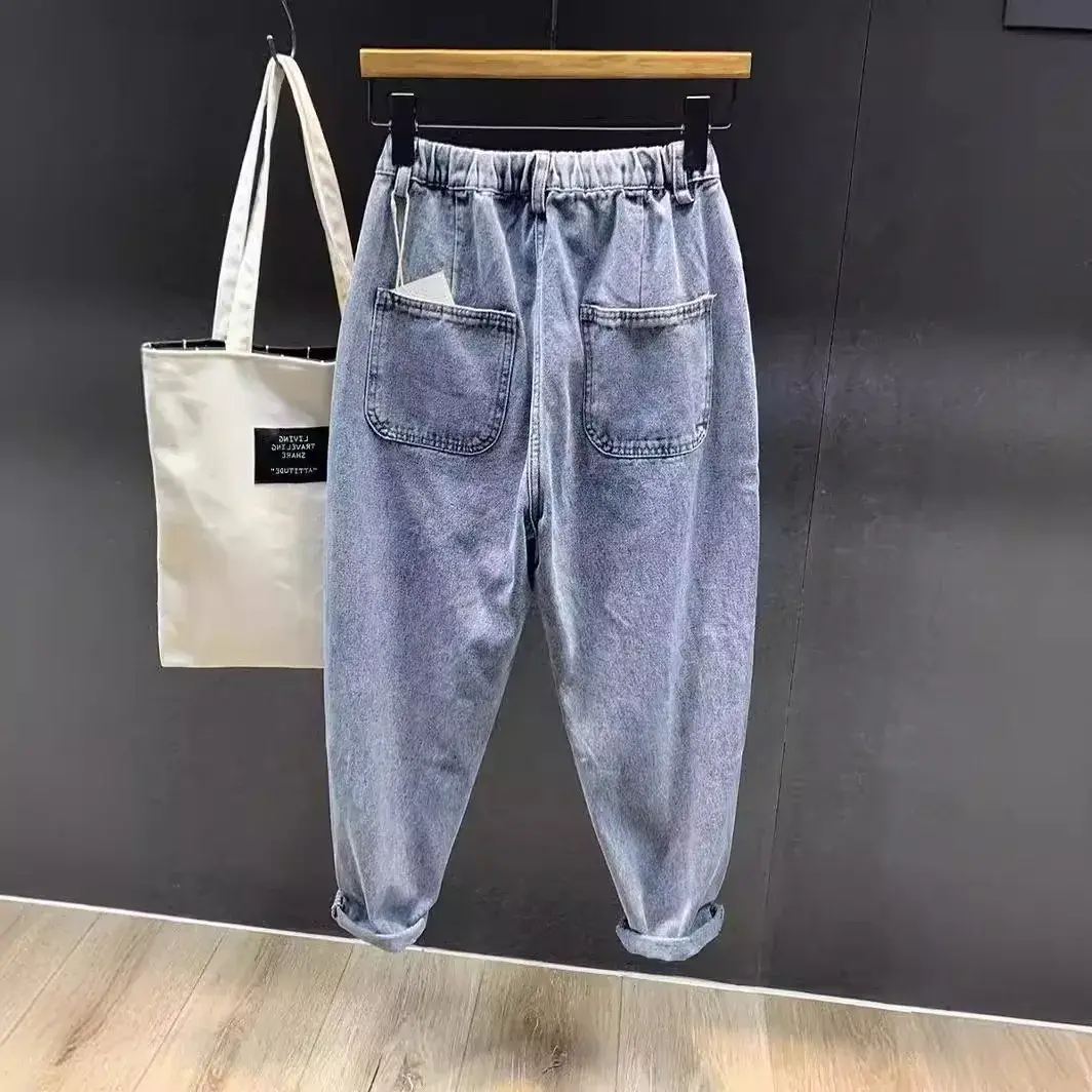 Trendy Elastic Waist Loose-Fit Jeans For Men Spring Season New Style Harem Pants Fashionable Versatile Denim Waistband